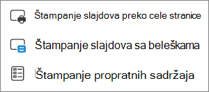 Meni sa izborima za štampanje.