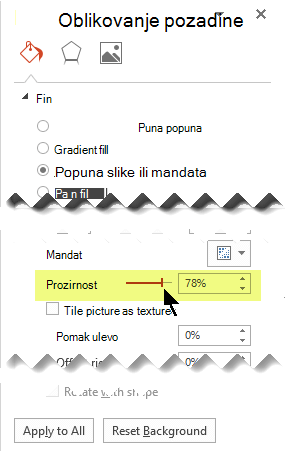 Prevucite traku „Prozirnost“ da biste prilagodili sliku