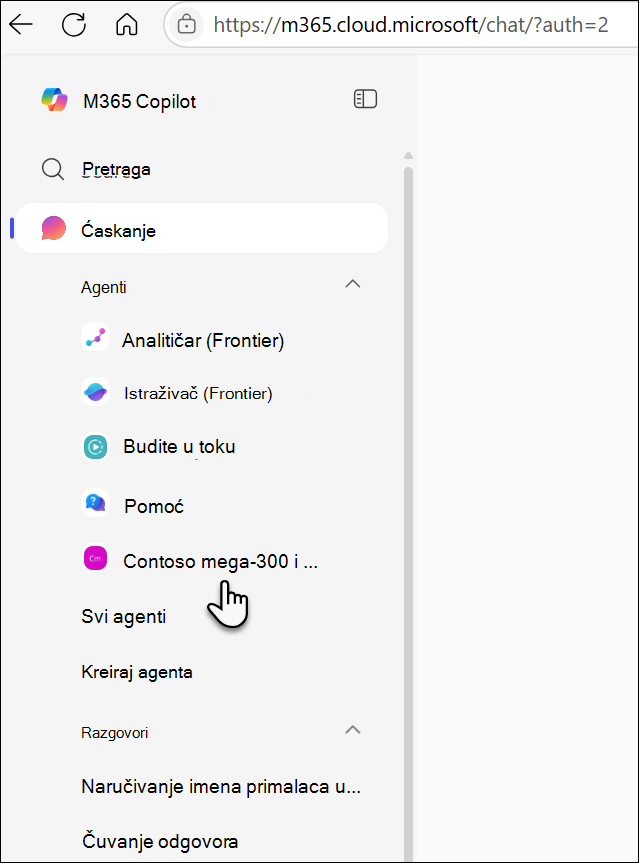 Korišćeni agent se pojavljuje u levom šinu