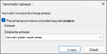 Opcija preuzimanja adresara u programu Outlook