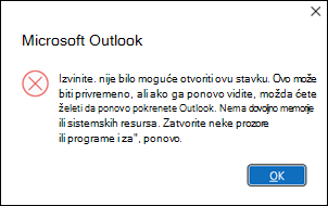 Outlook greška pri otvaranju šezdeset e-poruka