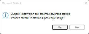 Greška poslednje sesije u programu Outlook