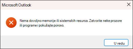 Outlook greška bez memorije