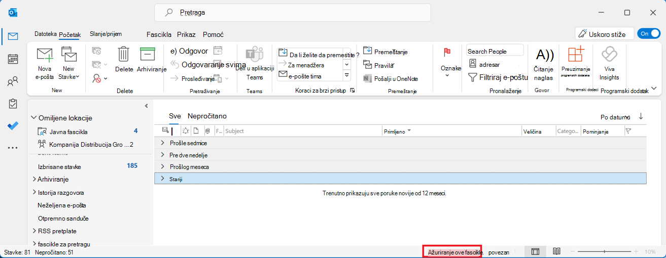 Outlook deljeno poštansko sanduče sa porukom 