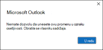 Greška u dozvoli primena oznake osetljivosti u programu Outlook