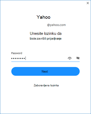 Drugi ekran za podešavanje Yahoo Outlook-a – unesite lozinku