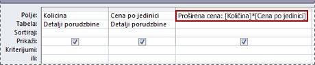 Upotreba izraza za kreiranje izračunatog polja u izrazu.