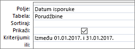 Izraz u redu „Kriterijumi“ koordinatne mreže upita.