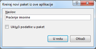 Dijalog „Kreiranje novog paketa od ove aplikacije“