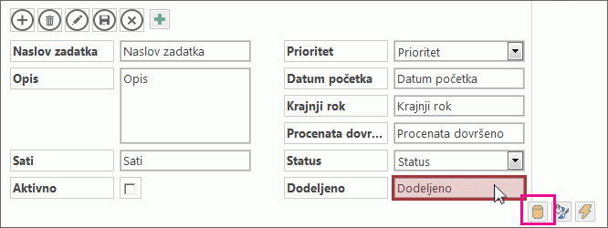 dugme Podaci pored kontrole automatskog dovršavanja.