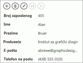 Delimičan prikaz detalja o zaposlenom.