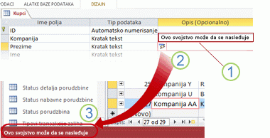 A propagated Description property setting displayed on the status bar