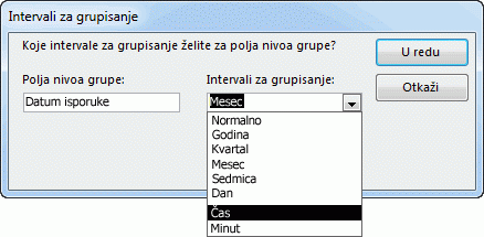 Intervali grupisanja u čarobnjaku za izveštaje