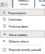 Meni za poravnavanje teksta u programu OneNote za veb.