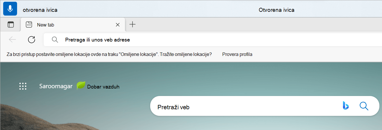 Korisnički interfejs za glasovni pristup je u stanju slušanja, sa otvorenom ivicom kao povratnim informacijama u realnom vremenu, a otvorenom ivicom kao povratnim informacijama o izvršavanju komande.