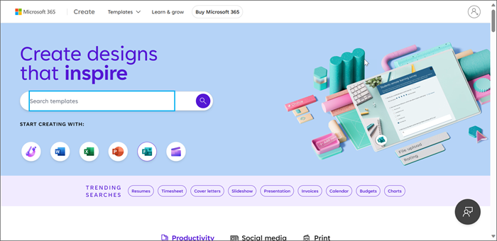 Microsoft Kreiraj matičnu stranicu sa fokusom na prozoru za pretragu.