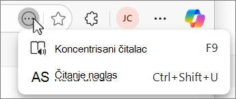 Snimak ekrana padajućeg menija dugmeta za više radnji u ivici.
