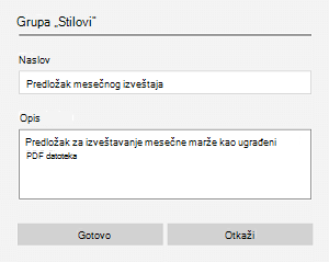 Primer alternativnog teksta za ugrađenu datoteku u programu OneNote za Windows 10.
