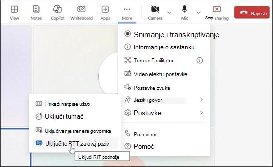 Još radnji za Teams sastanak u windows aplikaciji.