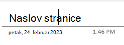 Tekstualna polja za naslov stranice na stranici u programu OneNote za Windows 10.