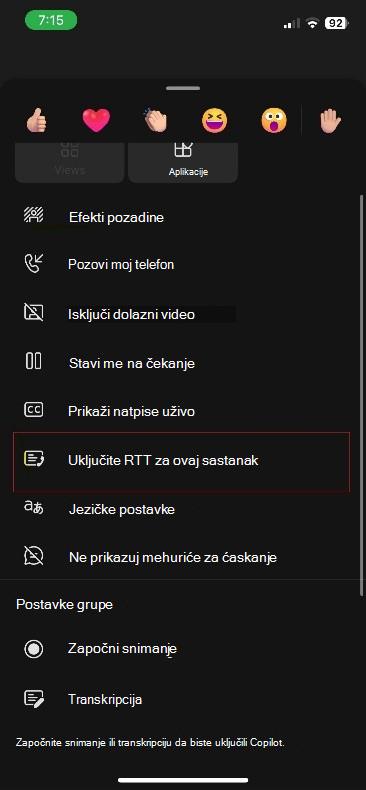 Još radnji za Teams sastanak na iOS uređaju.