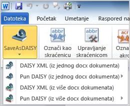 Padajući meni dugmeta „Sačuvaj kao Daisy“