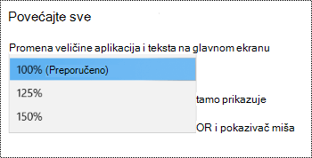 Stranica sa postavkama Windows prikaza u okviru postavki lakšeg pristupa koja prikazuje opciju 
