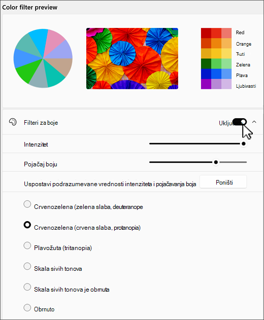 Postavke filtera boja u Windows 11