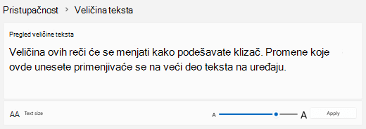 Windows 11 Klizač za veličinu teksta