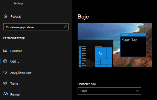 Windows tamni režim izabran u postavkama personalizacije računara.