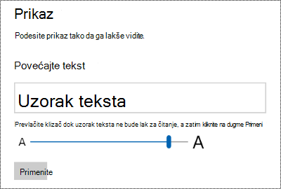 Windows postavke lakšeg pristupa koje prikazuju klizač 