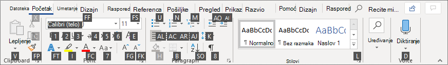 Saveti o tasterima na traci u usluzi Word 365