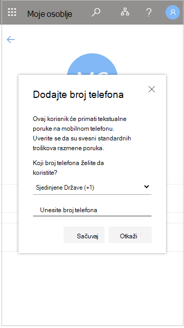 Dodavanje broja telefona korisnika u prikazu 