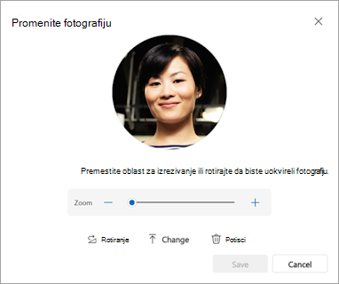 Ekran sa opcijom za promenu fotografije profila