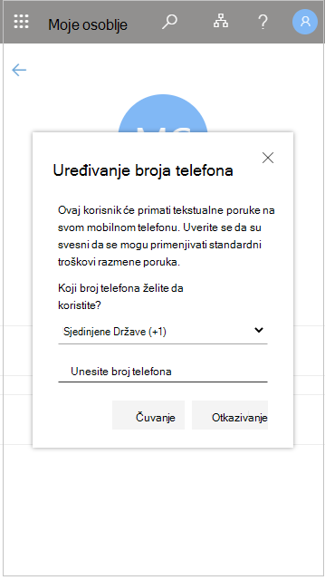 Uređivanje broja telefona člana osoblja u mom osoblju