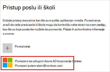 Snimak ekrana koji prikazuje poslovni ili školski prozor programa Access sa izabranim Azure AD nalogom 