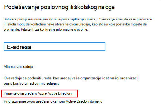 Podešavanje ekrana poslovnog ili školskog naloga