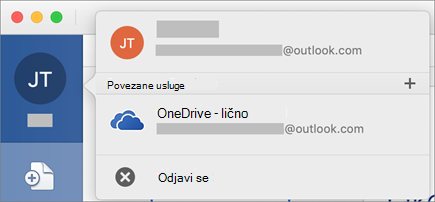 Prikazuje opciju za odjavljivanje u prikazu 
