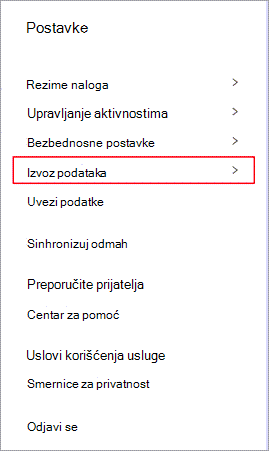 The settings menu of Dashlane with Export data highlighted.