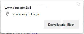 Iskačući prozor Bing lokacije