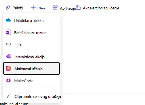 Snimak ekrana navigacije za aktivnosti učenja.