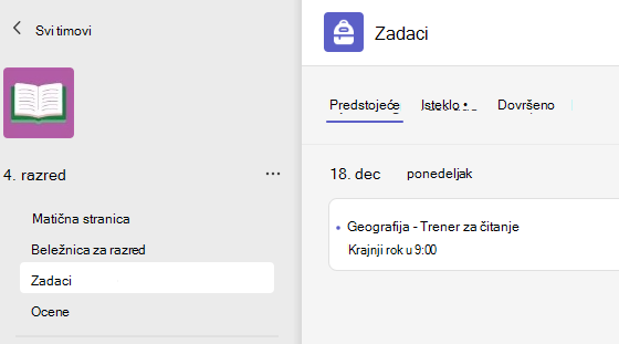 Screesnshot that shows assignments