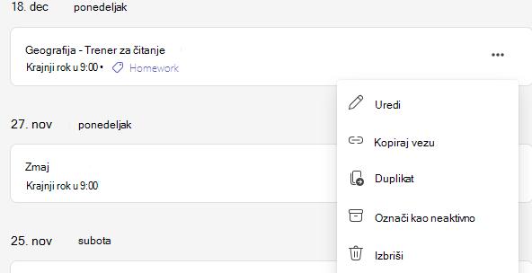 Snimak ekrana lokacije opcije brisanja.