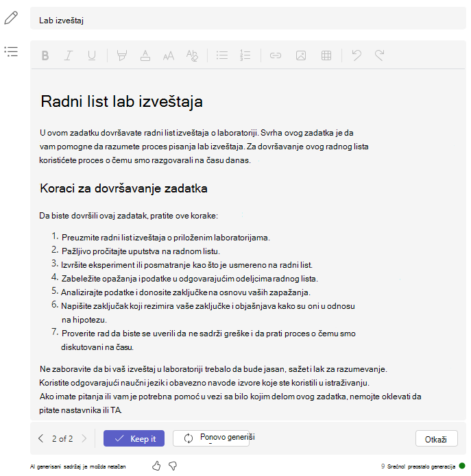 Koraci laboratorijskog izveštaja