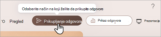 Snimak ekrana koji prikazuje gde možete da podesite kako želite da prikupljate odgovore u usluzi Microsoft Forms.