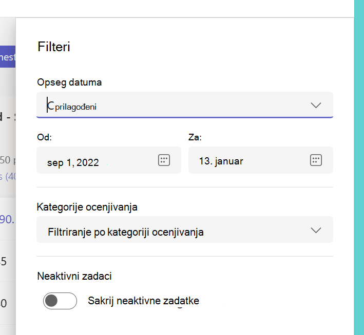 Snimak ekrana filtera.