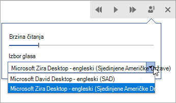 Snimak ekrana izbora glasa za čitanje.