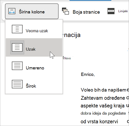 Snimak ekrana padajuće liste 