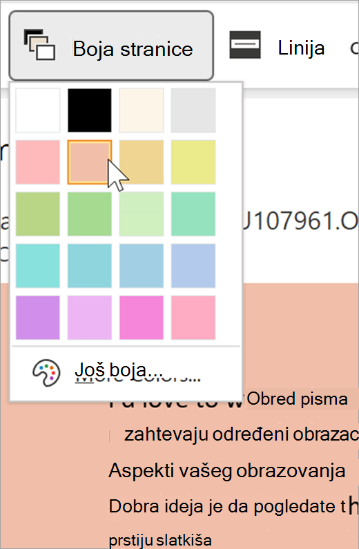 Snimak ekrana padajućeg menija 