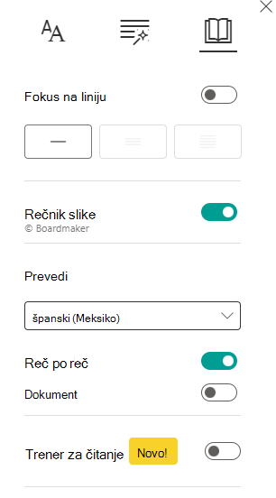 Snimak ekrana željenih opcija čitanja.